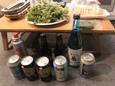 宴の準備（天ぷら、ビール他）